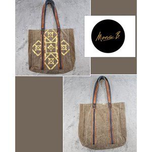 Mona B Mosaic Tote Bag Multicolor Side Print Cotton Leather Weekender Carry All‎